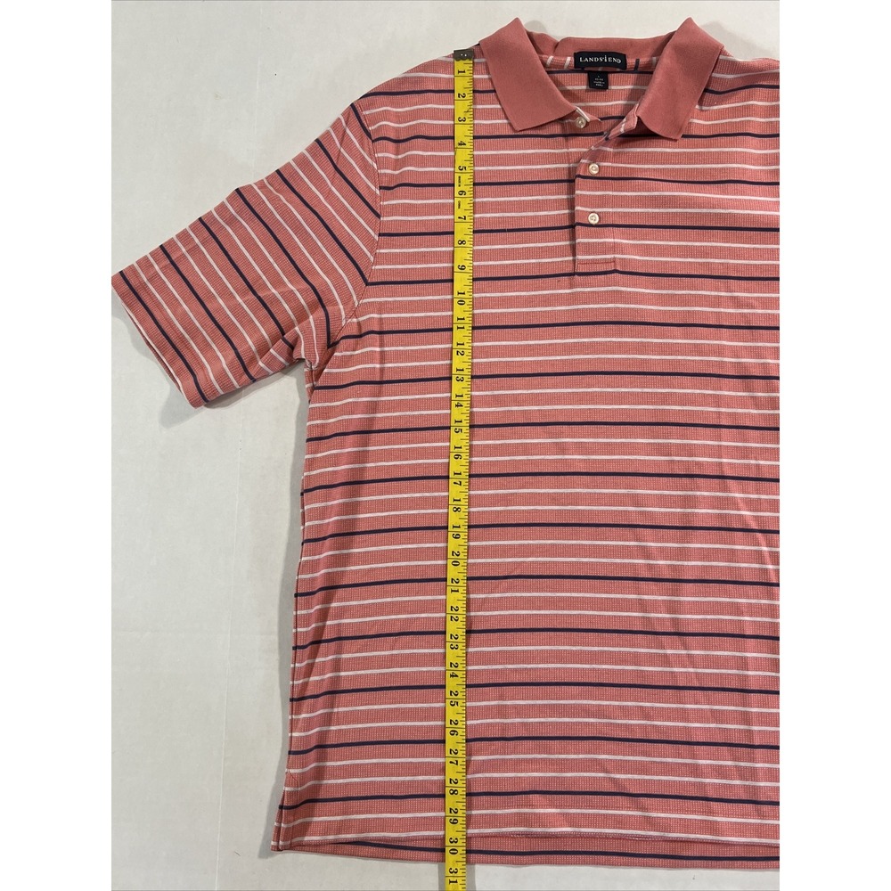 Lands' End Polo Shirt Pink W/Navy & White Stripes Mens SZ Large Classic Preppy - Picture 5 of 16